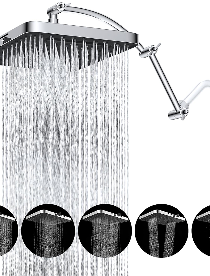 Square Multi-function Rain Shower Head - Extended arm structure for flexible space adaptation