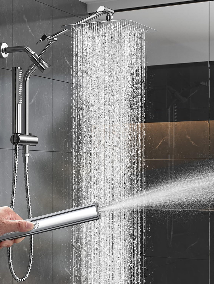 Luxury Rain Shower System - Wide-area overhead shower and extension arm combination