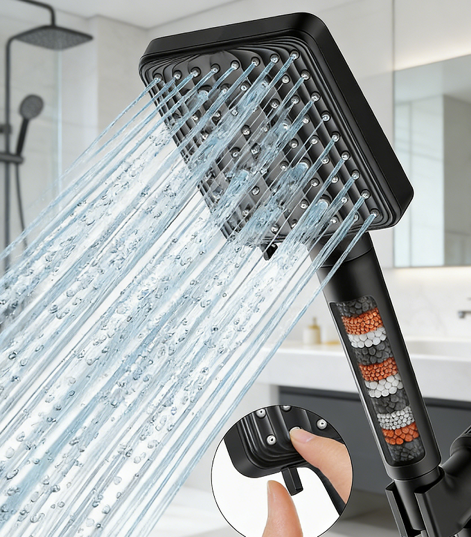 Energy-Saving Dual-Mode Showerhead - One-button switching between rain shower and handheld modes